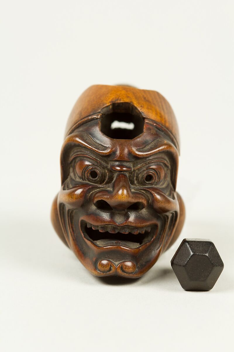 Netsuke of Okame and Ōtobide Masks, Wood, Japan