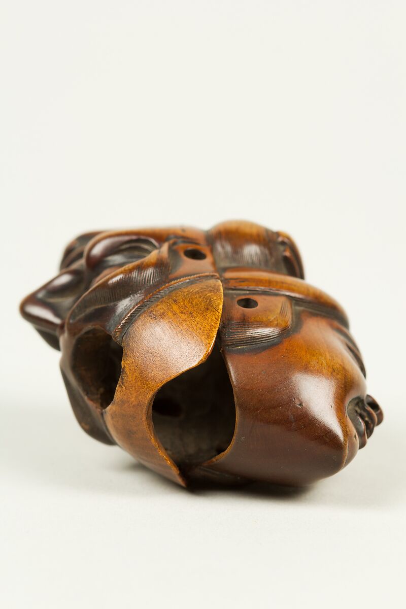 Netsuke of Okame and Ōtobide Masks, Wood, Japan