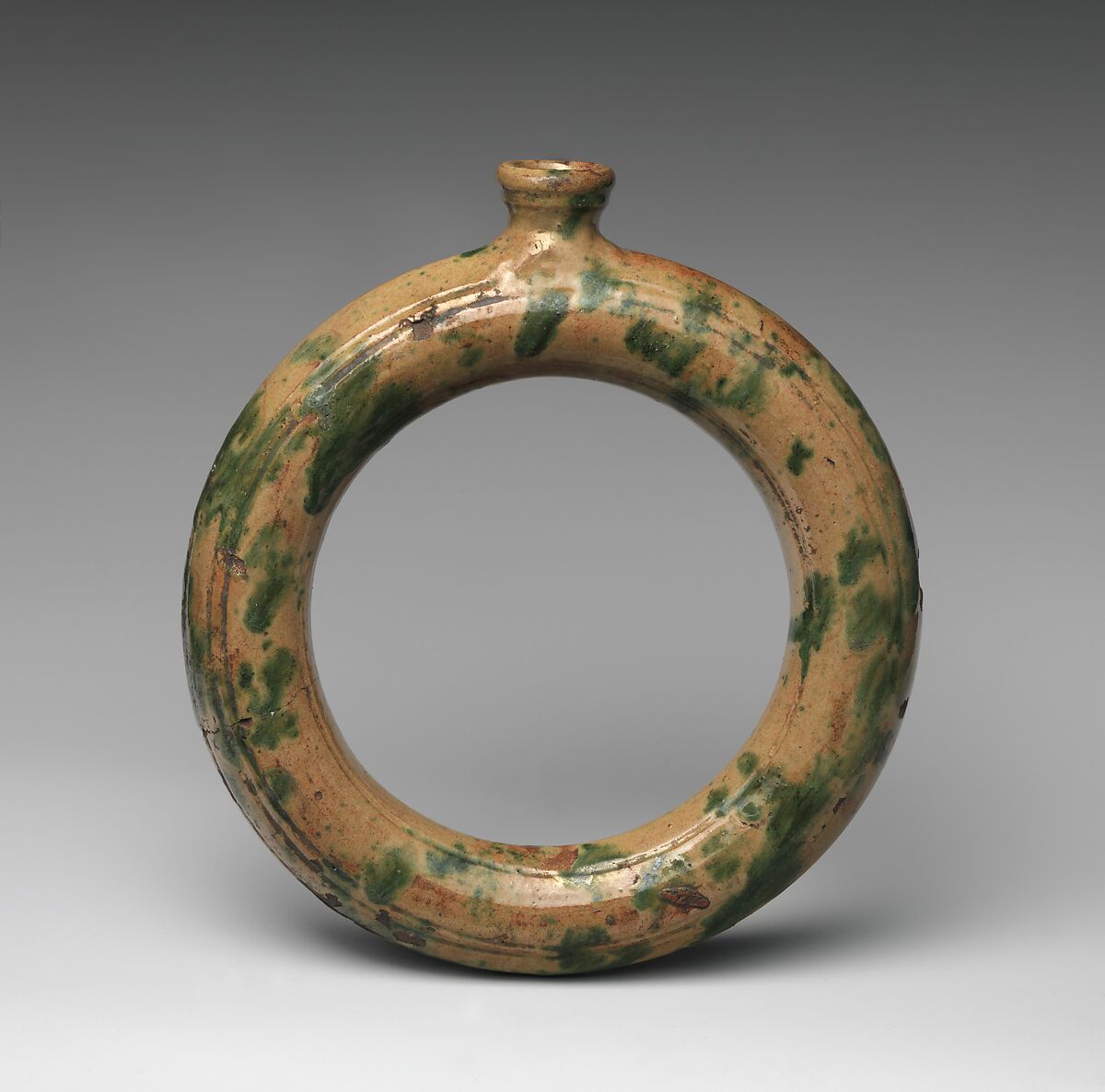 Ring bottle, Earthenware with slip decoration, American 