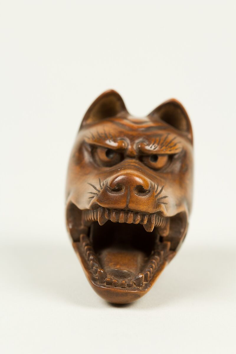 Netsuke of Kyōgen Mask;  Kitsune, Wood, Japan 