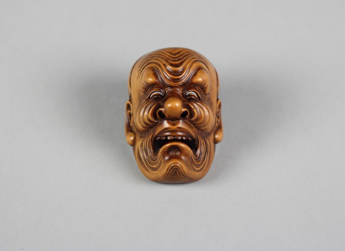 Netsuke of Mask of Old Man's Face, Wood, Japan 