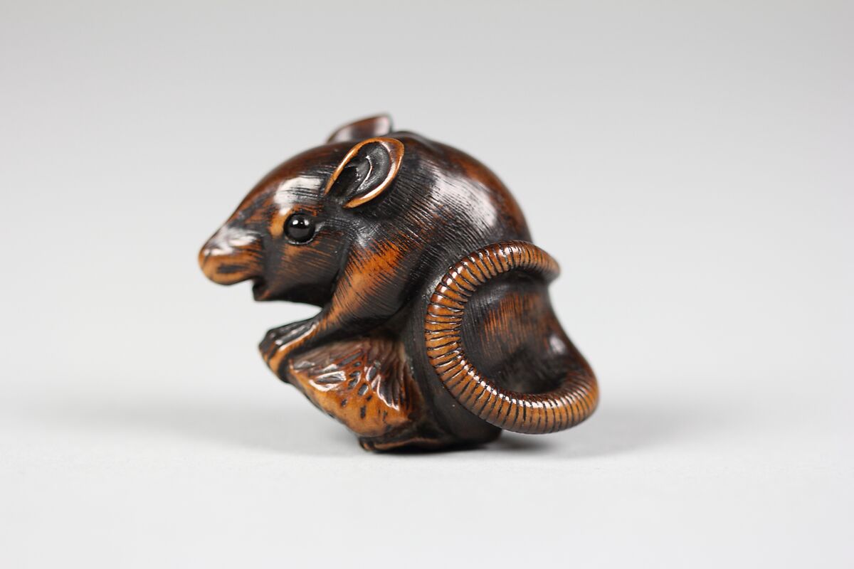 Netsuke of Rat Eating, Wood, Japan
