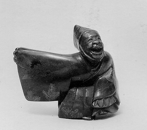 Netsuke of Sambaso Dancer with Bells and Fan, Lacquered wood, Japan