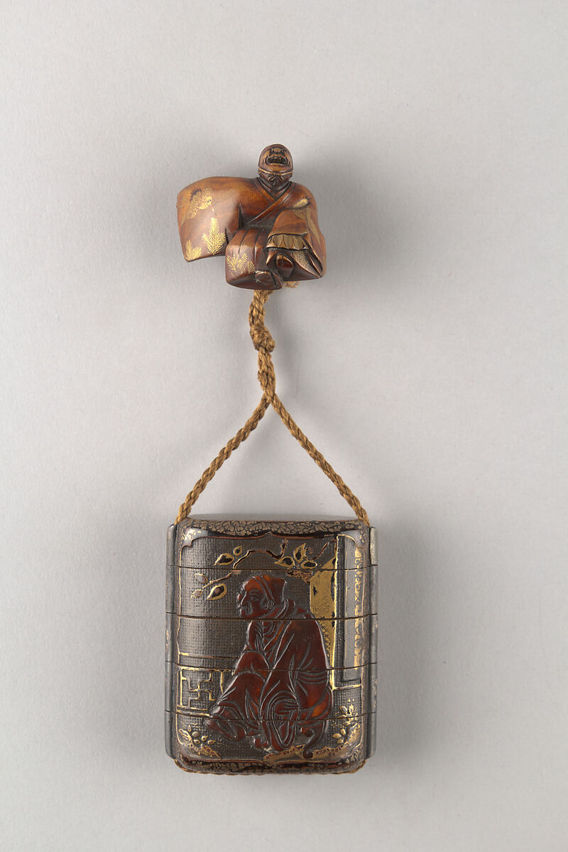 Netsuke of Sambaso Dancer with Bells and Fan, Lacquered wood, Japan