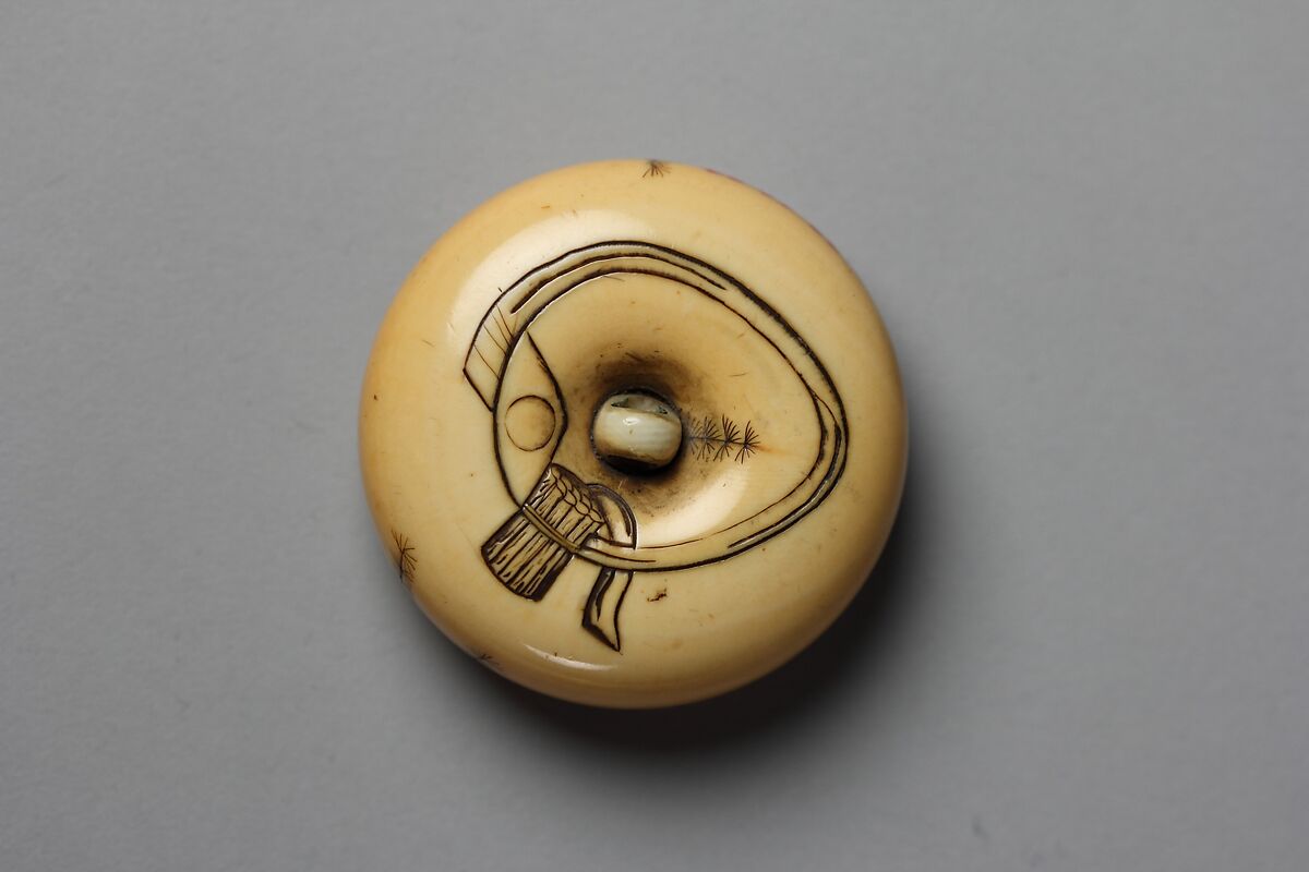 Netsuke of Woman with a Demon, Carved ivory, Japan