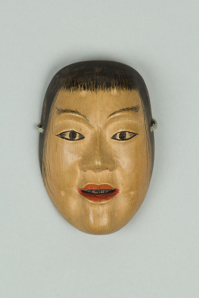 Netsuke: Miniature Noh Mask of Dai Doji, Wood, carved and painted, Japan 