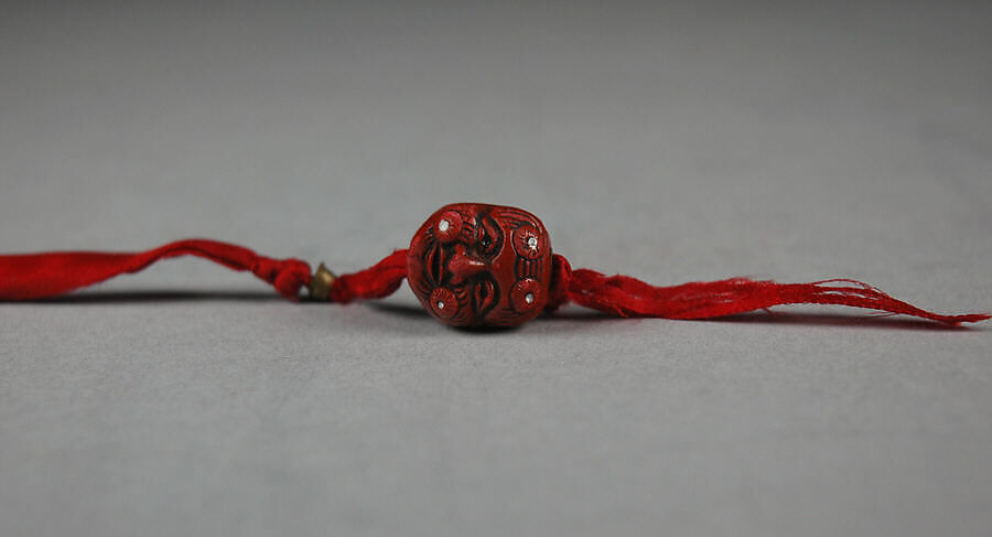 Pair of Ojime, Lacquer, glass, silk, Japan