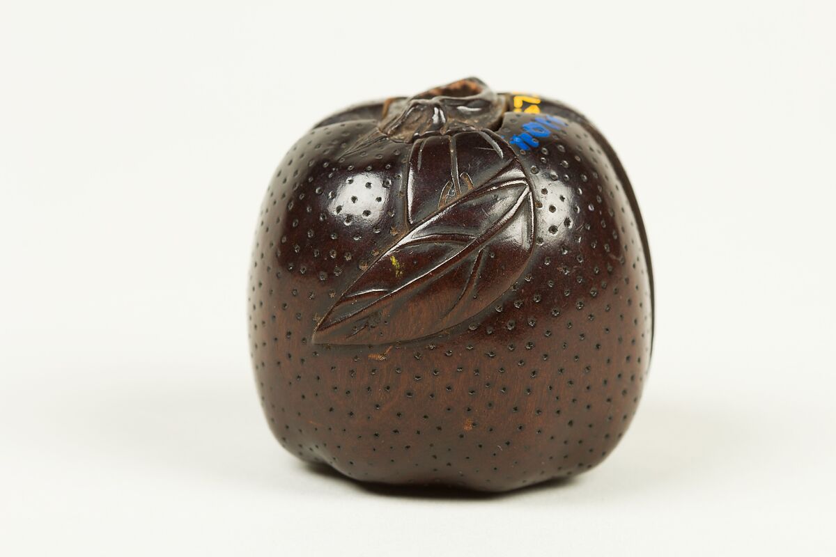 Netsuke in Shape of a Biwa Fruit containing Court Figures Playing Game of Go, Wood, Japan