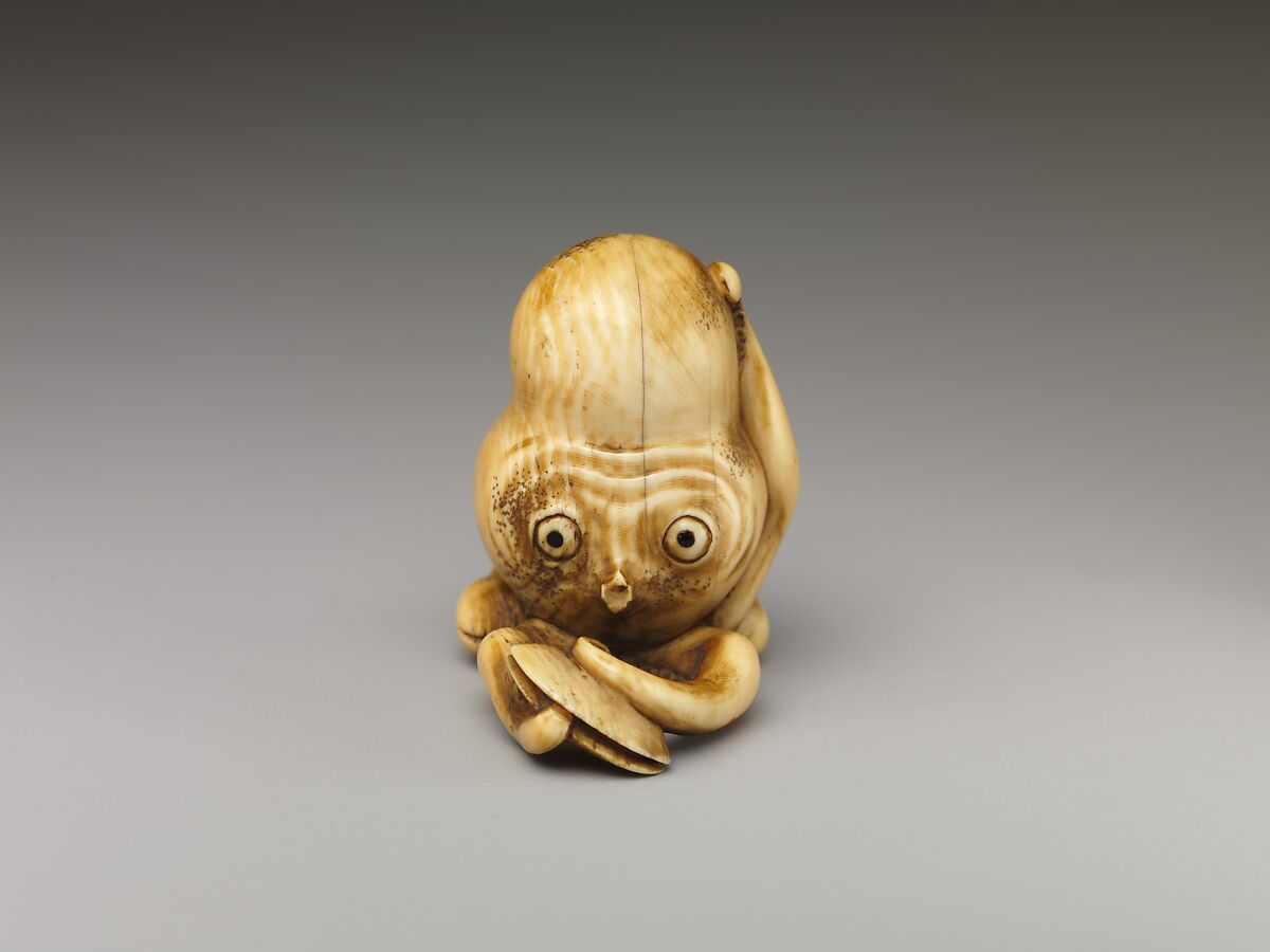 Netsuke of Octopus Holding Clam, Ivory, Japan