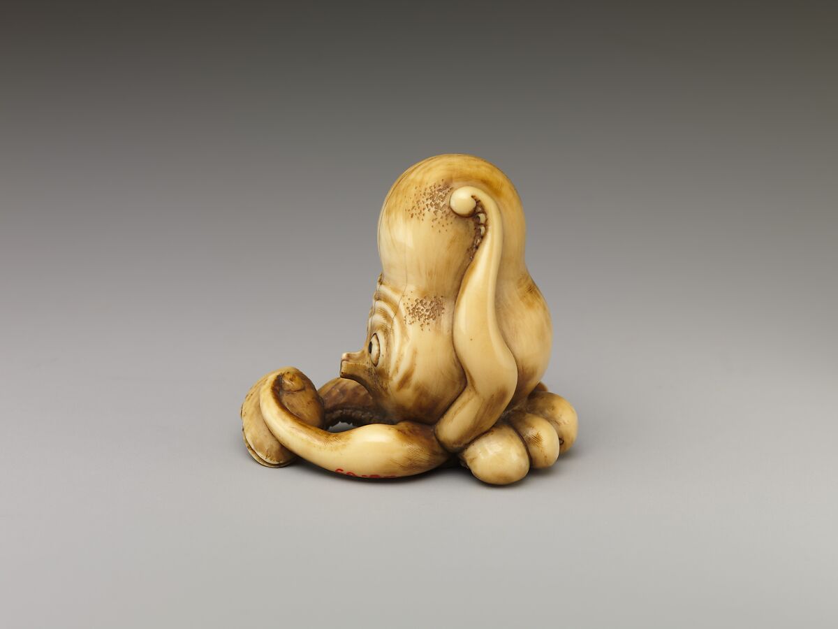 Netsuke of Octopus Holding Clam, Ivory, Japan