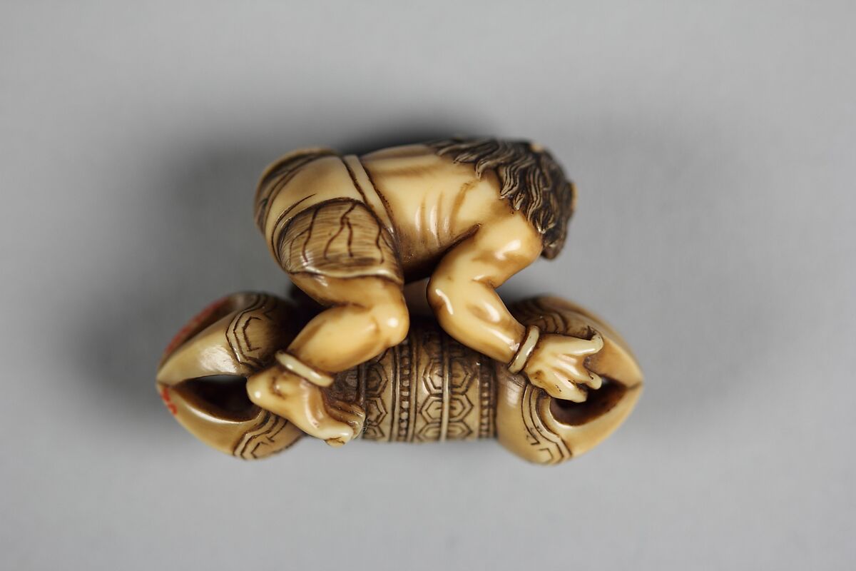 Netsuke of Ōni on Vadra, Crouching, Ivory, Japan