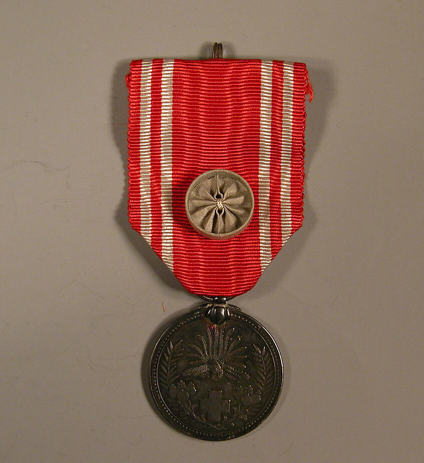 Medal, Silver suspended by scarlet and blue ribbon, Japan 