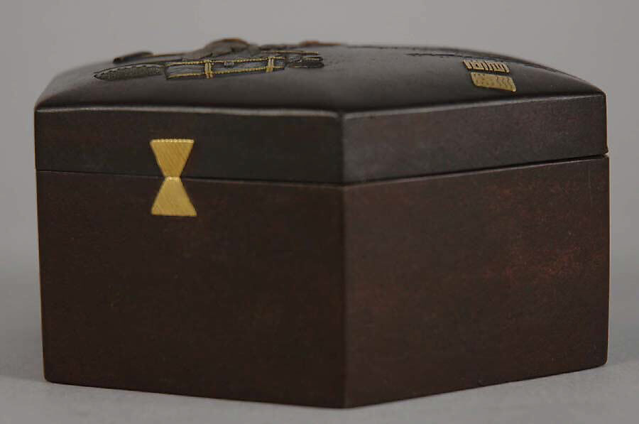 Box and Cover, Bronze inlaid with gold, Japan
