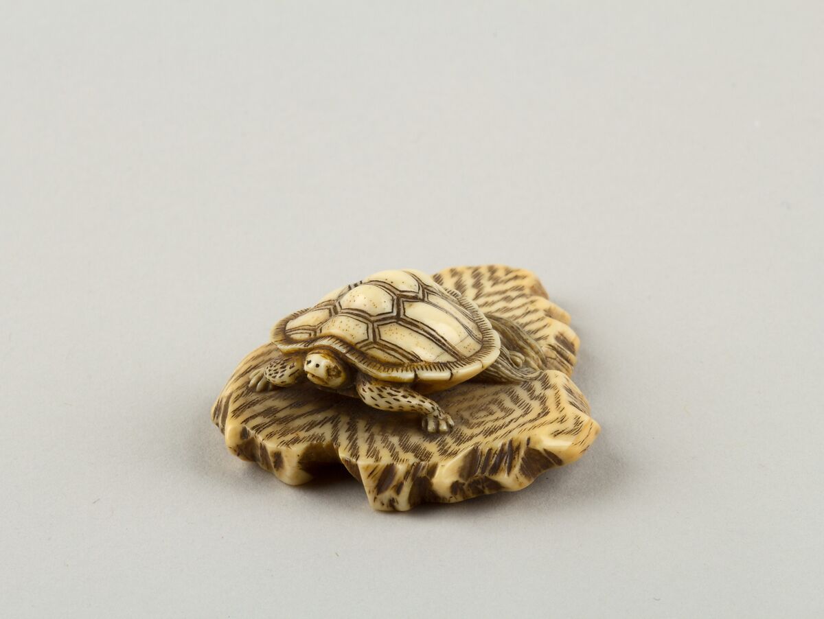 Netsuke of Turtle Crawling over a Rock, Ivory, Japan 