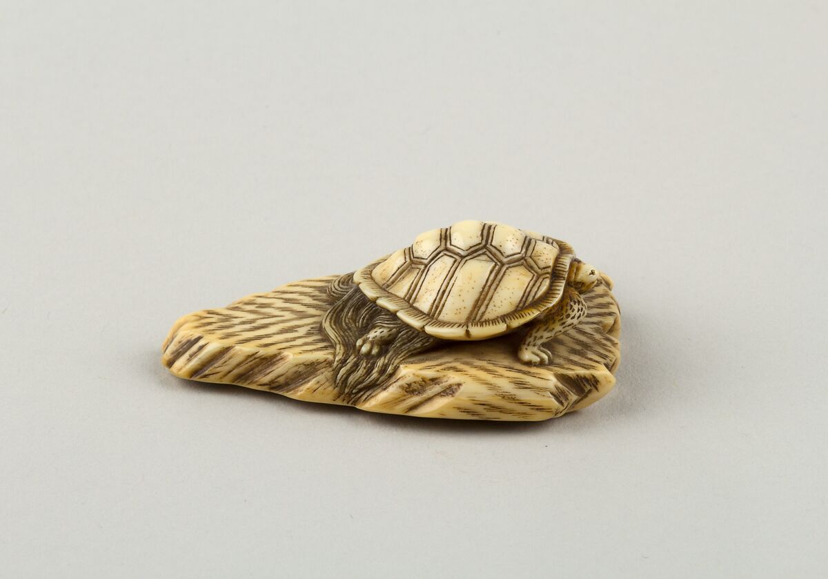 Netsuke of Turtle Crawling over a Rock, Ivory, Japan