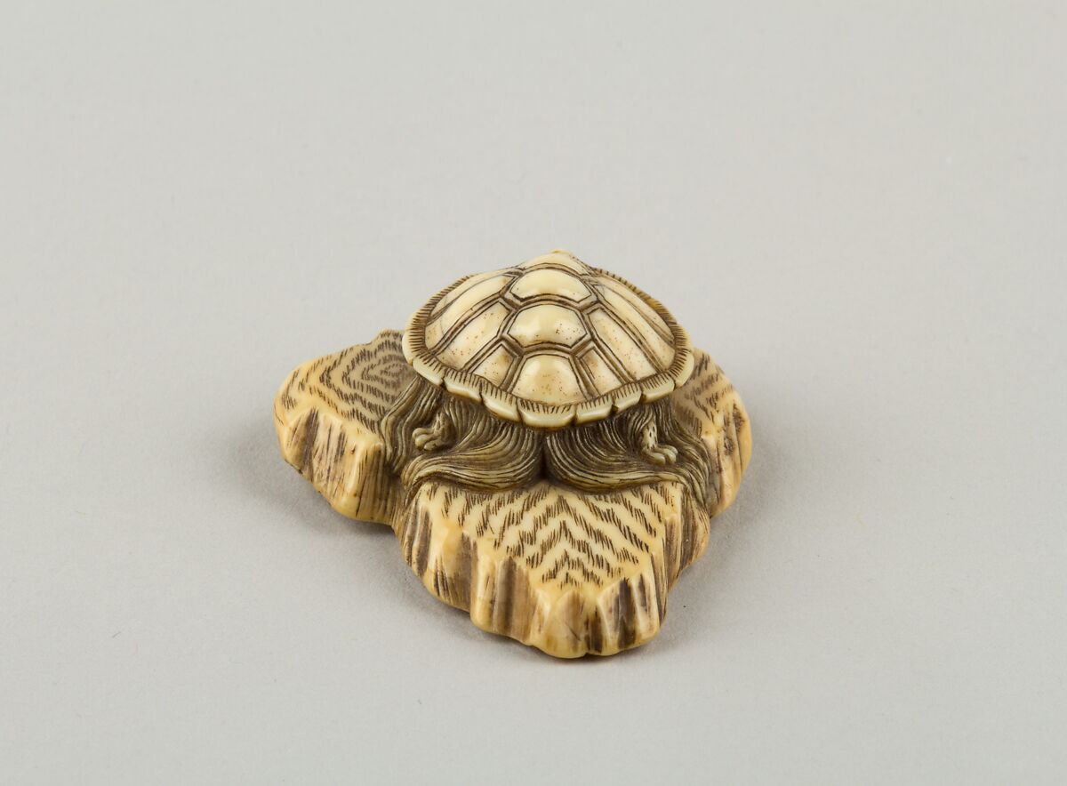 Netsuke of Turtle Crawling over a Rock, Ivory, Japan