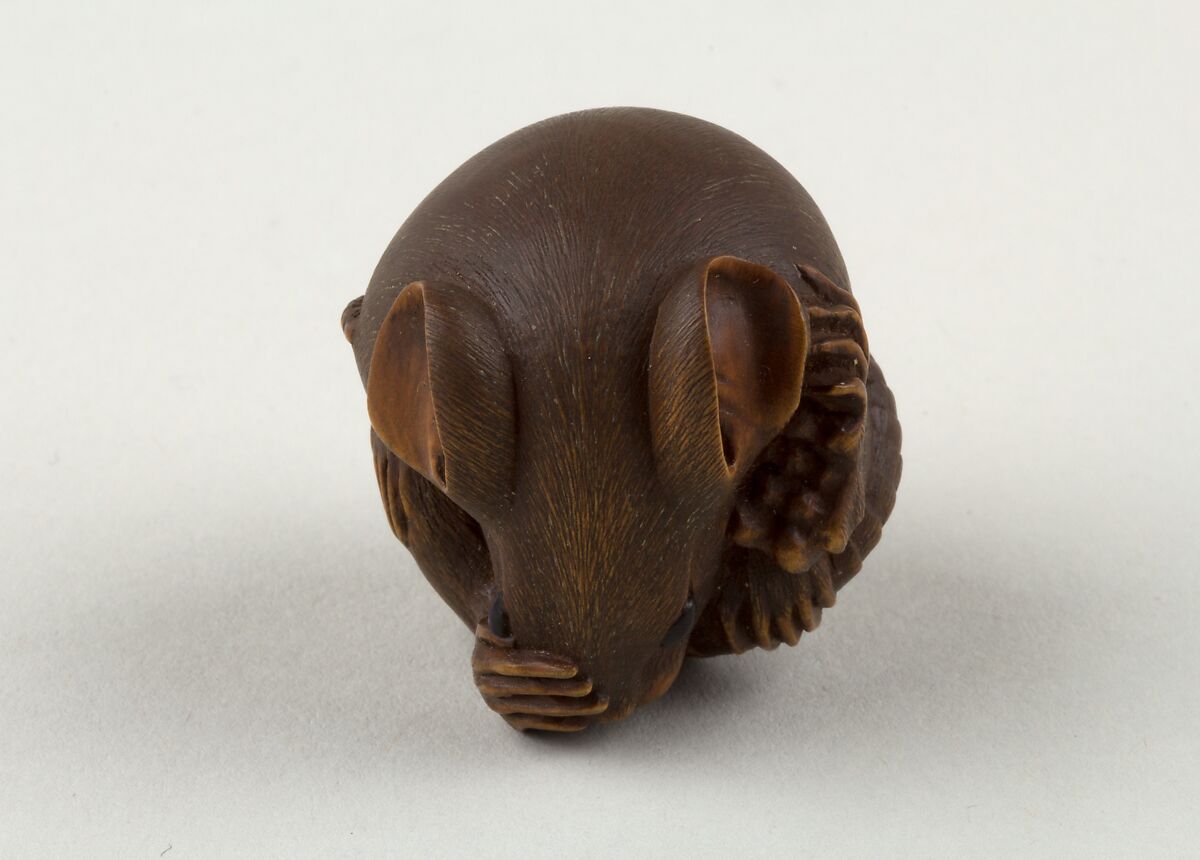 Netsuke of a Rat Curled into a Ball, Masanao, Wood, Japan