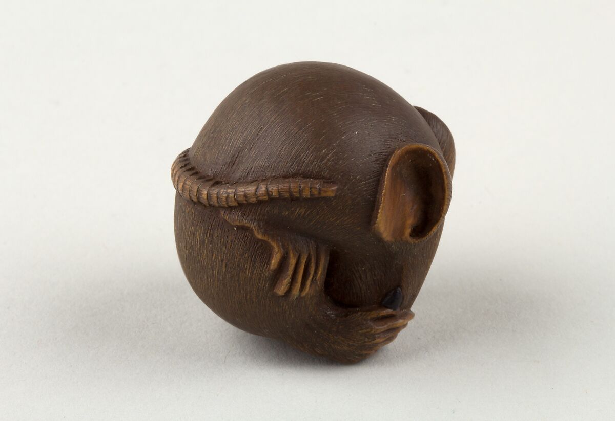Netsuke of a Rat Curled into a Ball, Masanao, Wood, Japan