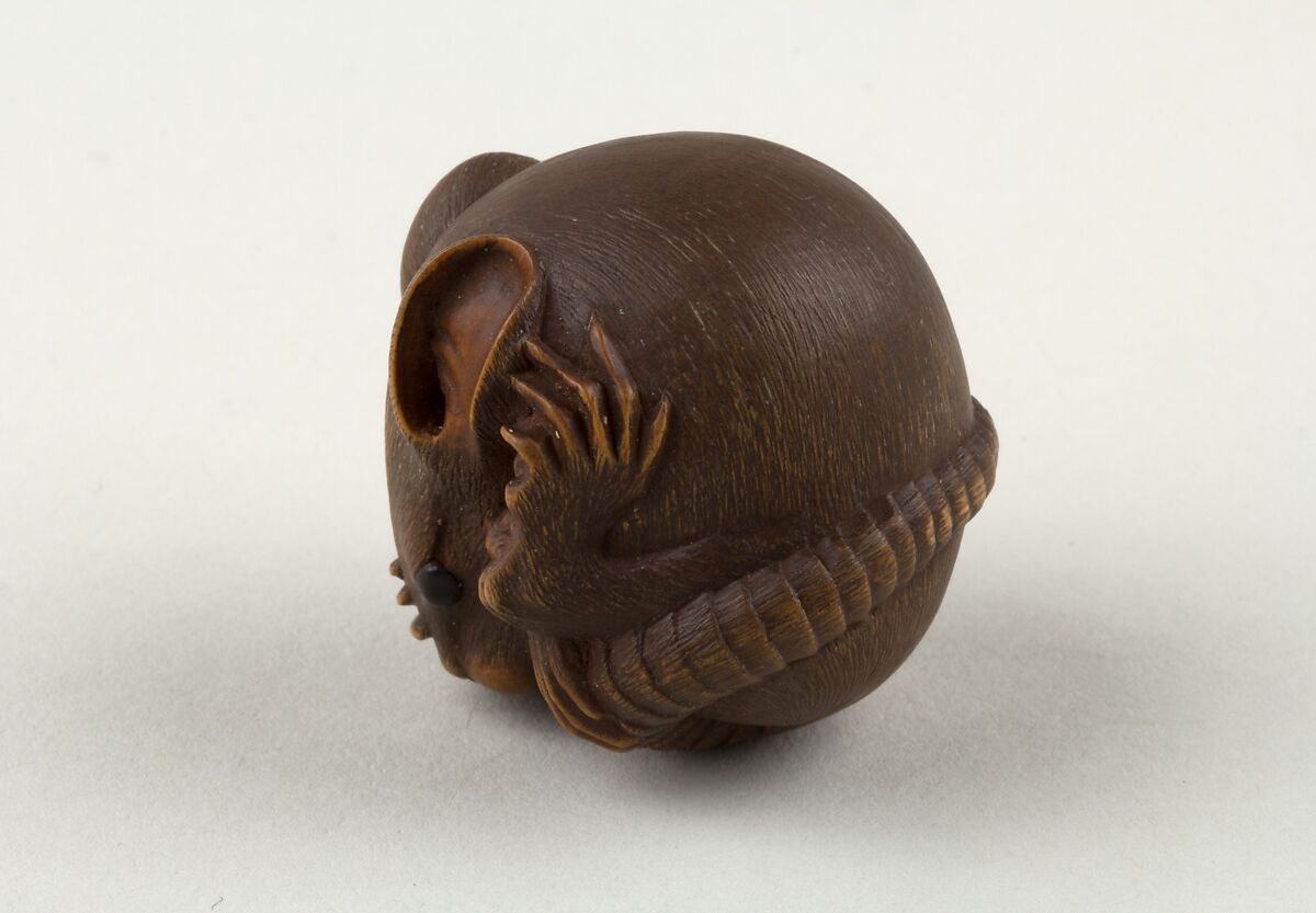 Netsuke of a Rat Curled into a Ball, Masanao, Wood, Japan 