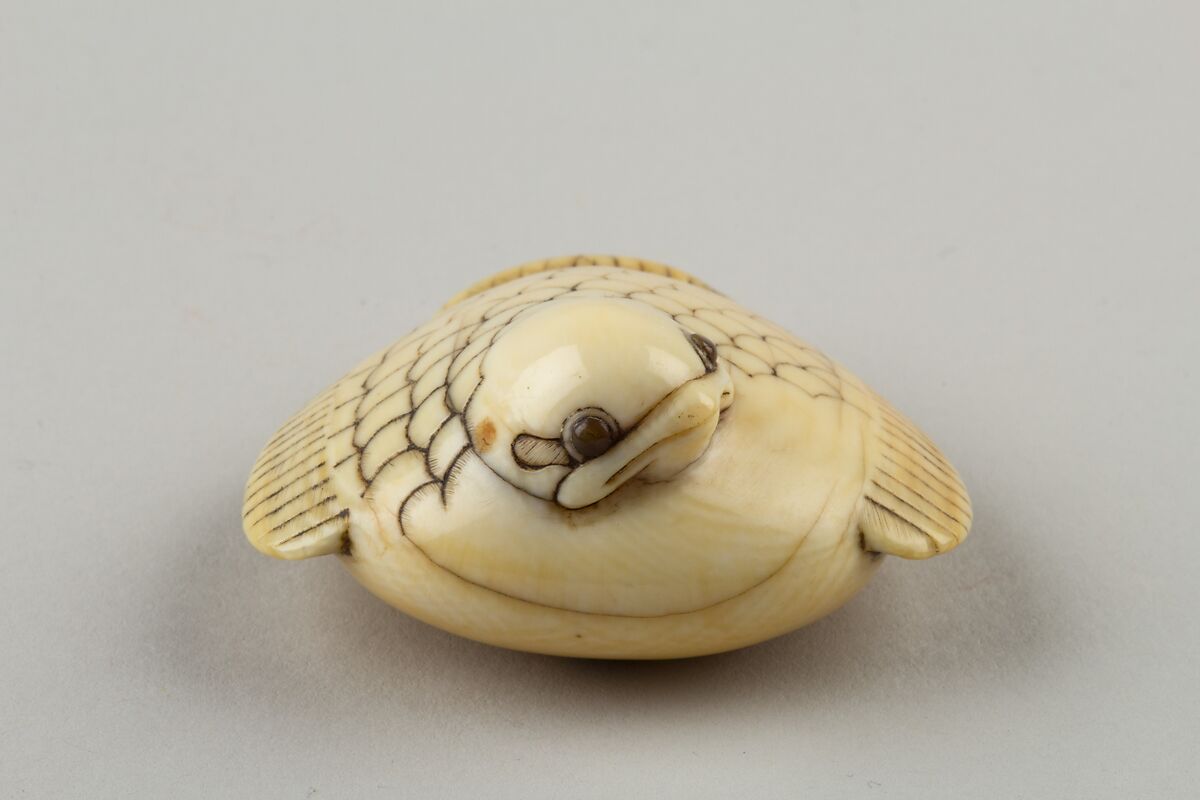 Netsuke of a Plum Sparrow, Ivory, horn, Japan