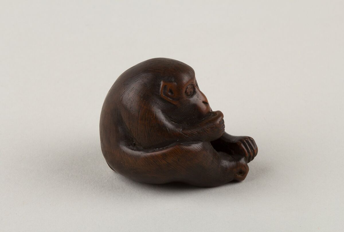 Netsuke of a Seated Monkey, Masakazu (Japanese, died 1886), Wood, Japan