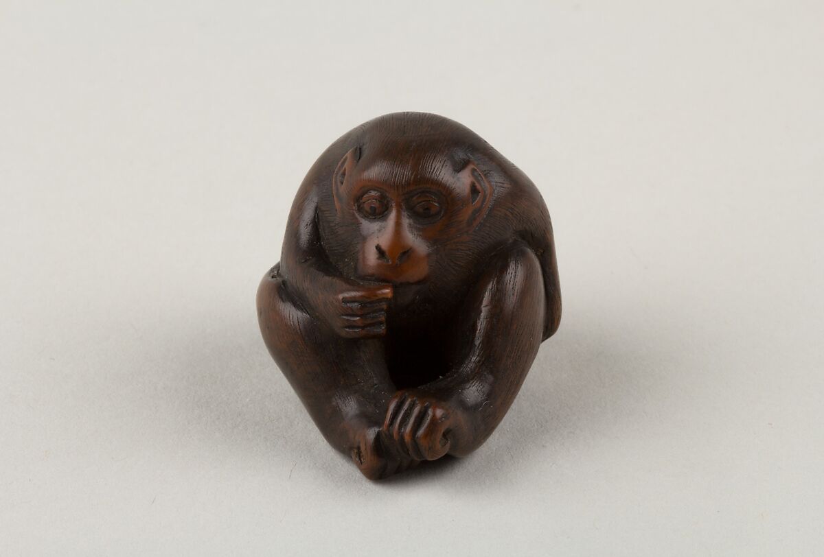 Netsuke of a Seated Monkey, Masakazu (Japanese, died 1886), Wood, Japan 