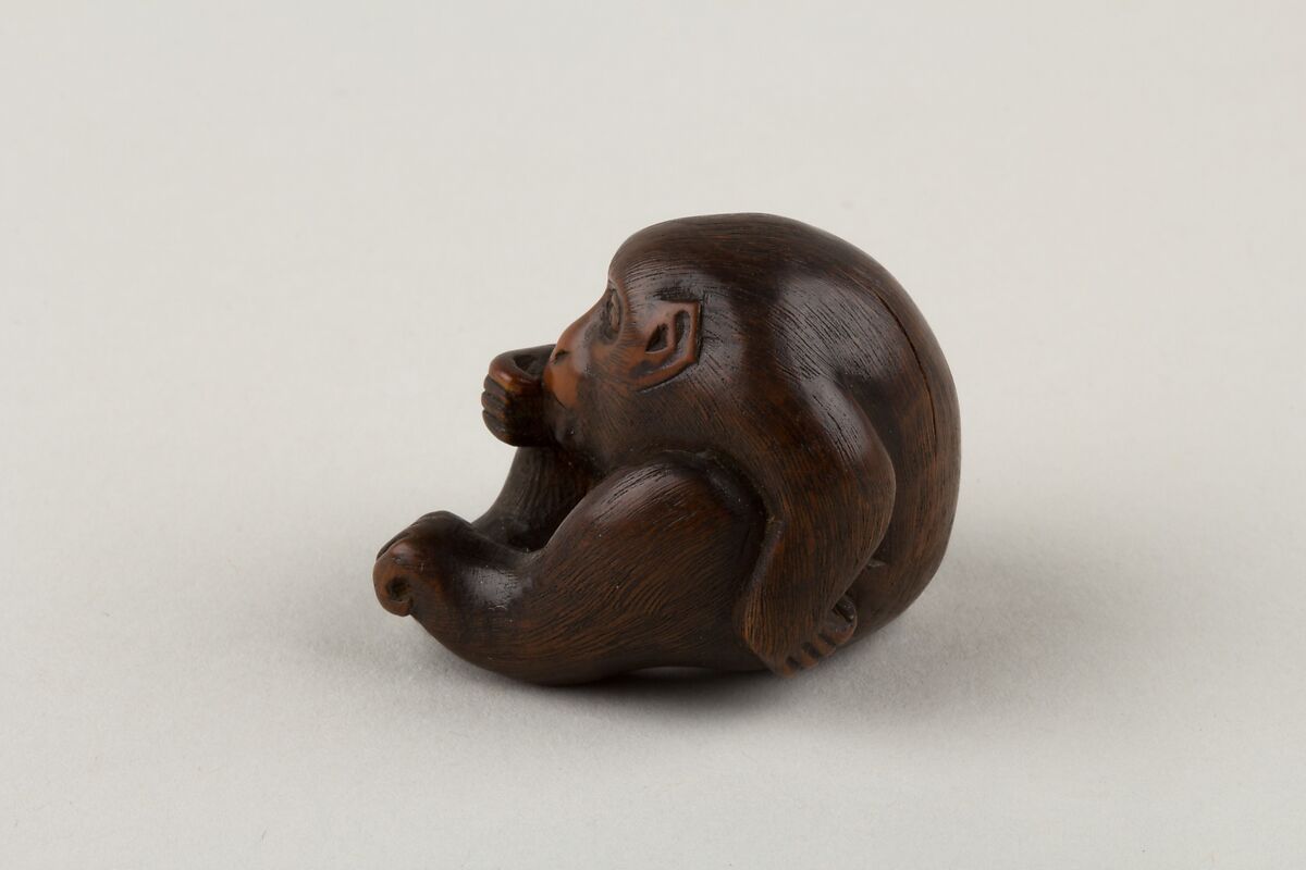 Netsuke of a Seated Monkey, Masakazu (Japanese, died 1886), Wood, Japan