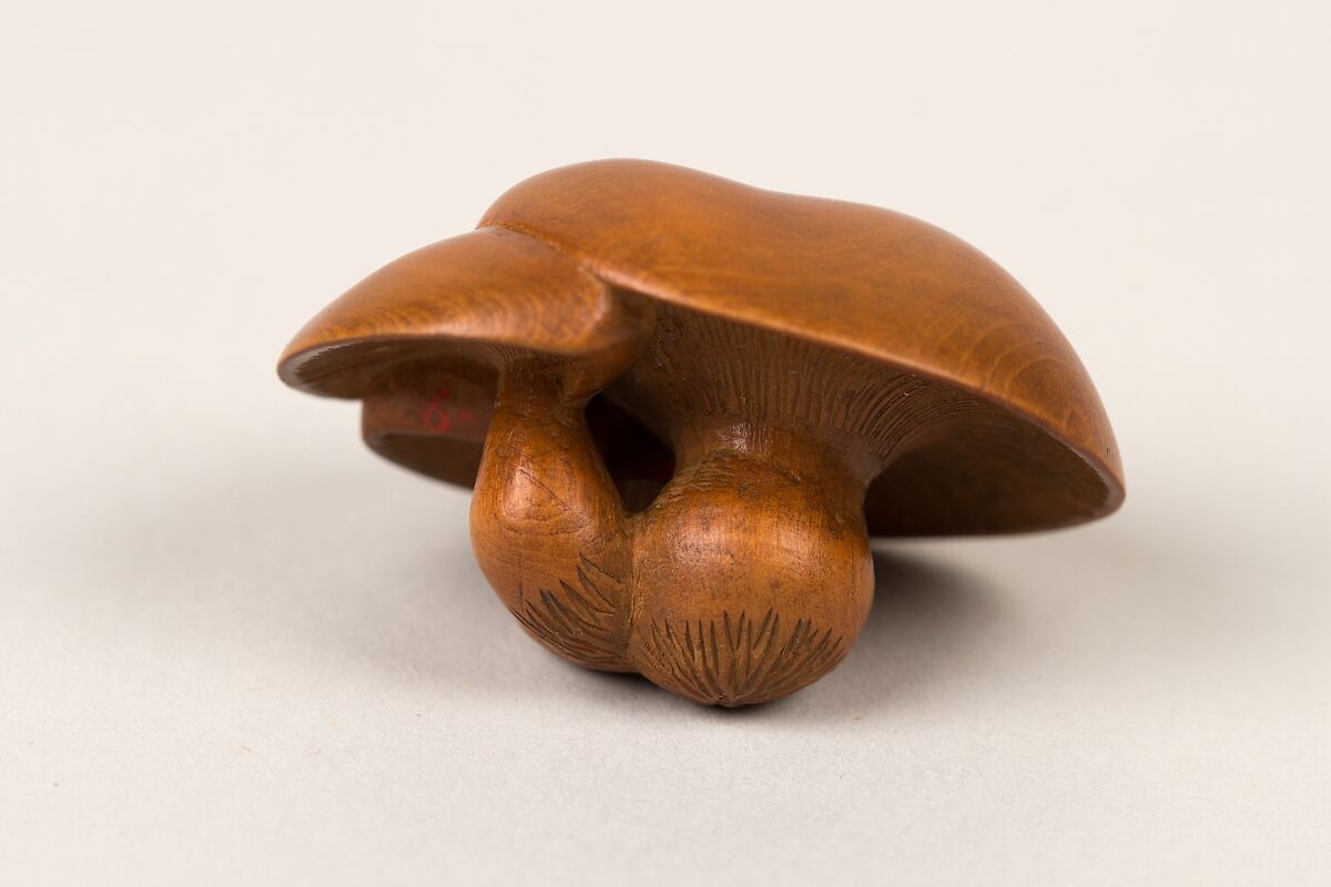 Netsuke of Three Mushrooms, Wood, Japan 