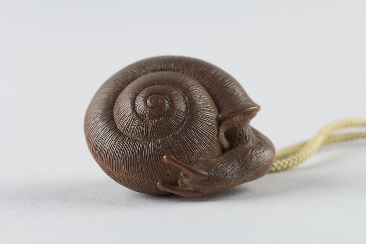 Netsuke of a Snail Emerging from its Shell, Kokei, Wood, Japan 