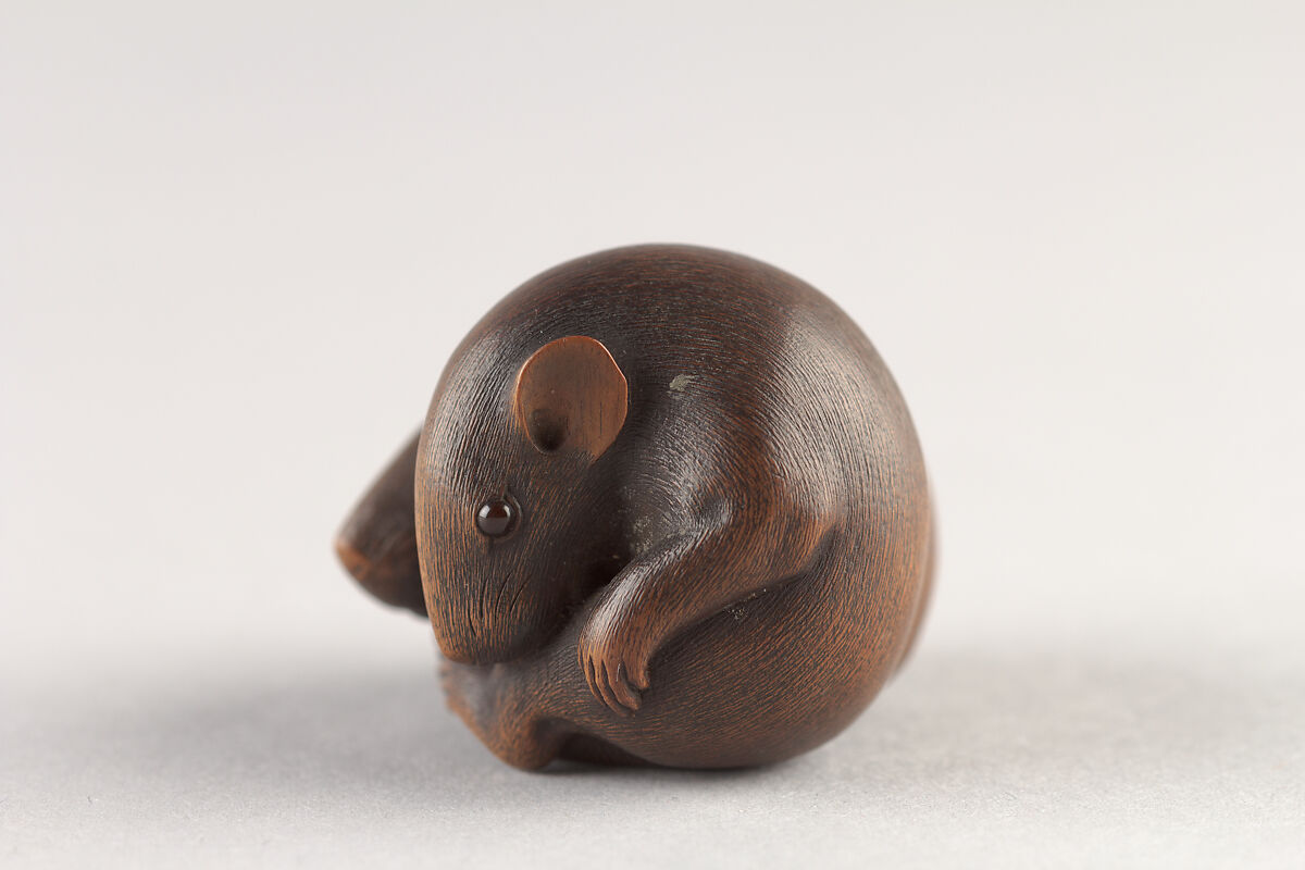 Netsuke of Two Rats, Ikkan, Wood. horn, Japan 