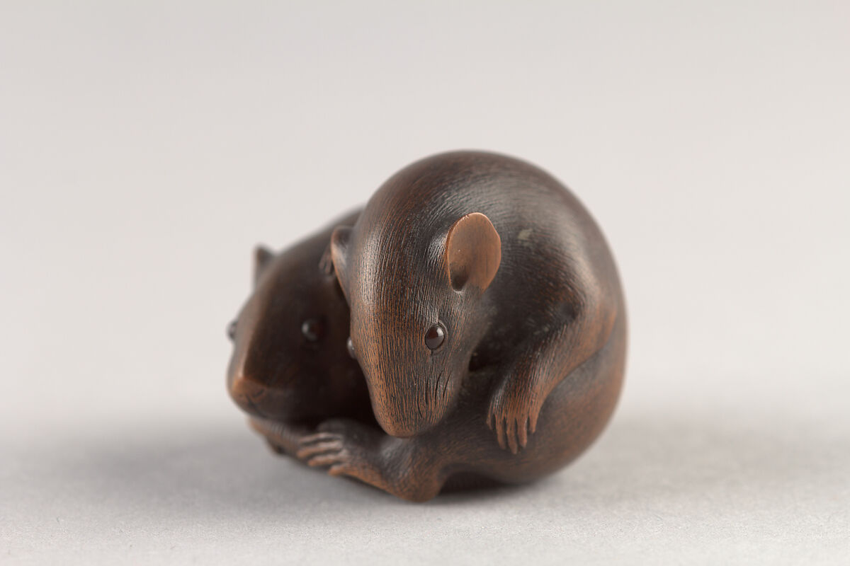 Netsuke of Two Rats, Ikkan, Wood. horn, Japan