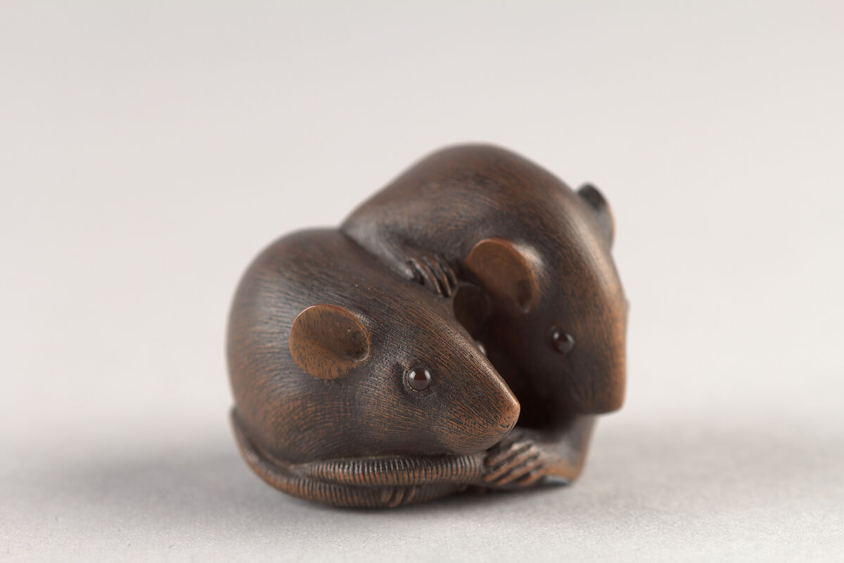 Netsuke of Two Rats, Ikkan, Wood. horn, Japan