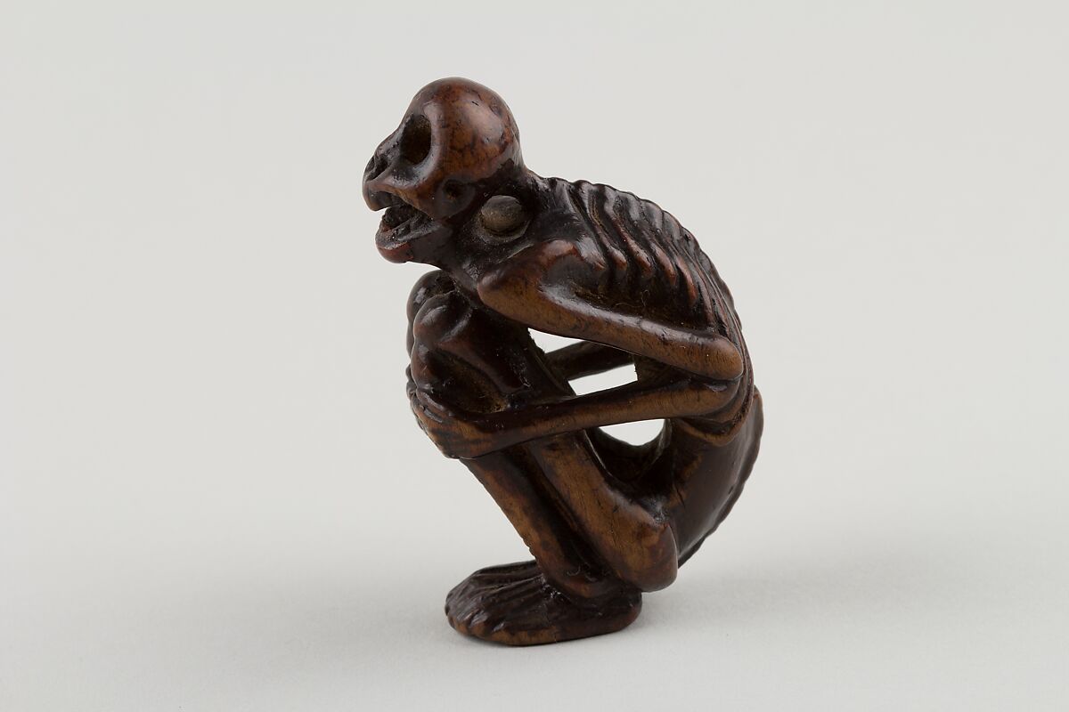 Netsuke of Crouching Figure of a Skeleton, Wood, Japan