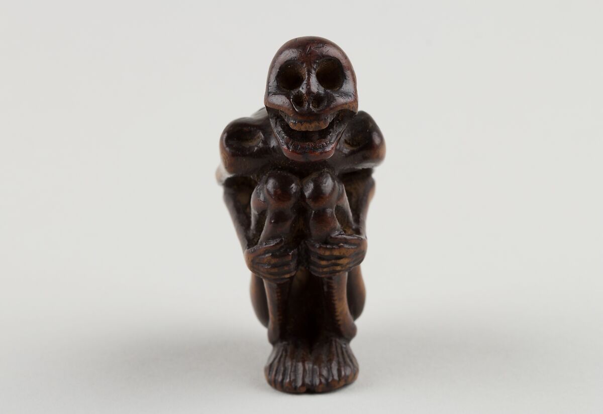 Netsuke of Crouching Figure of a Skeleton, Wood, Japan