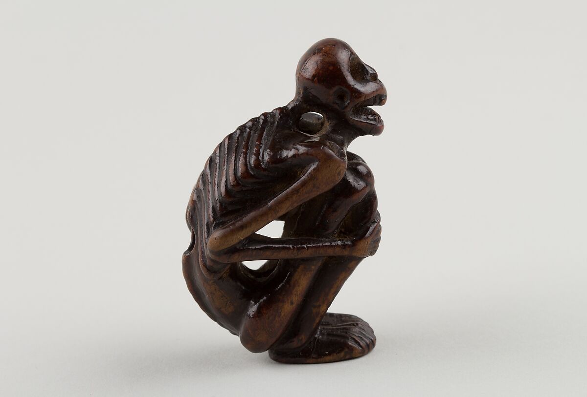 Netsuke of Crouching Figure of a Skeleton, Wood, Japan