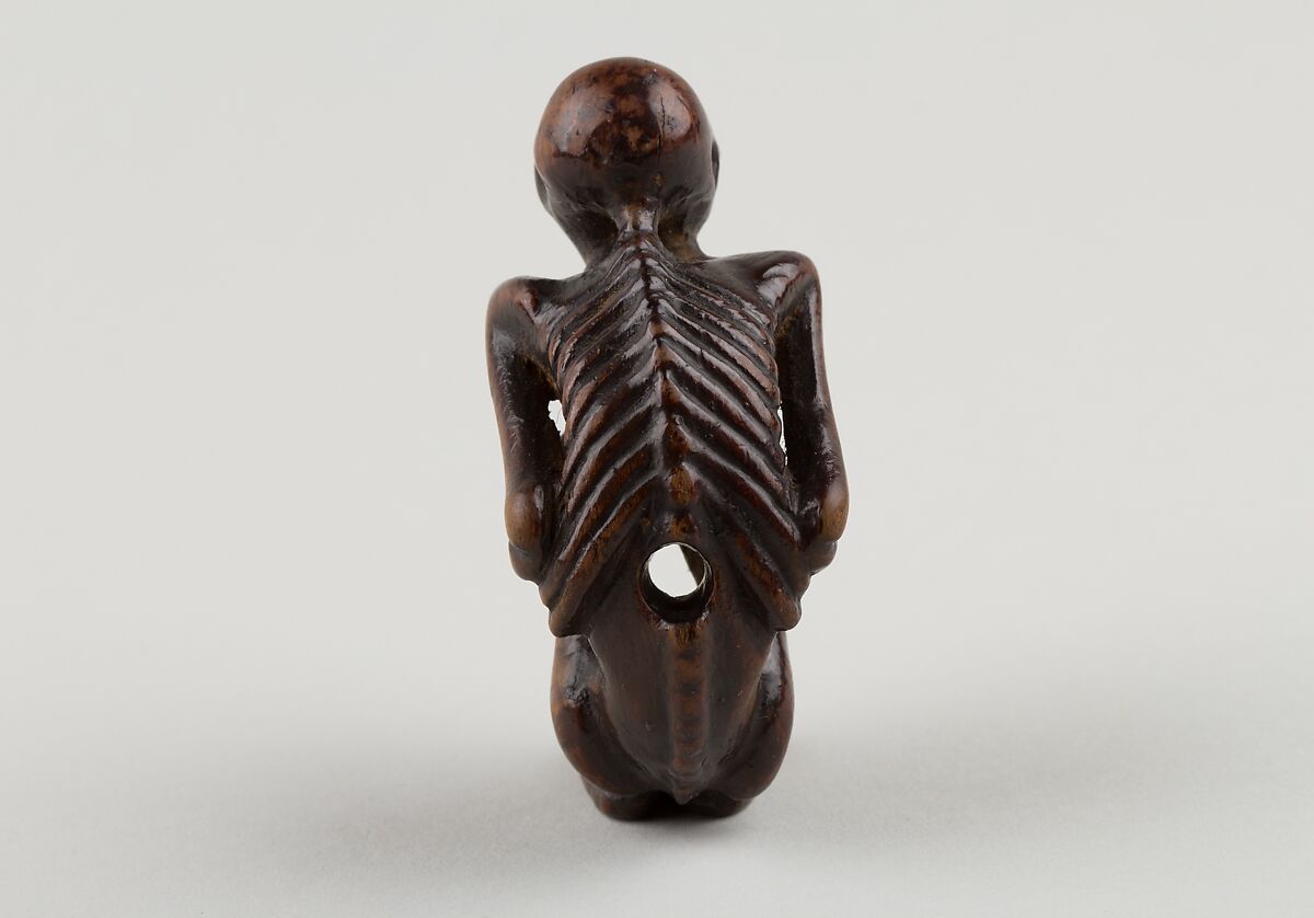 Netsuke of Crouching Figure of a Skeleton, Wood, Japan