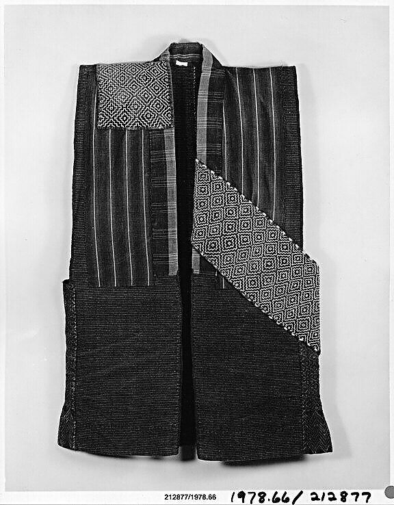 Sleeveless Work Jacket for Sledge Pulling (Sorihiki Sodenashi), Plain-weave fabrics of cotton and of cotton and silk, some reinforced with embroidery, Japan 