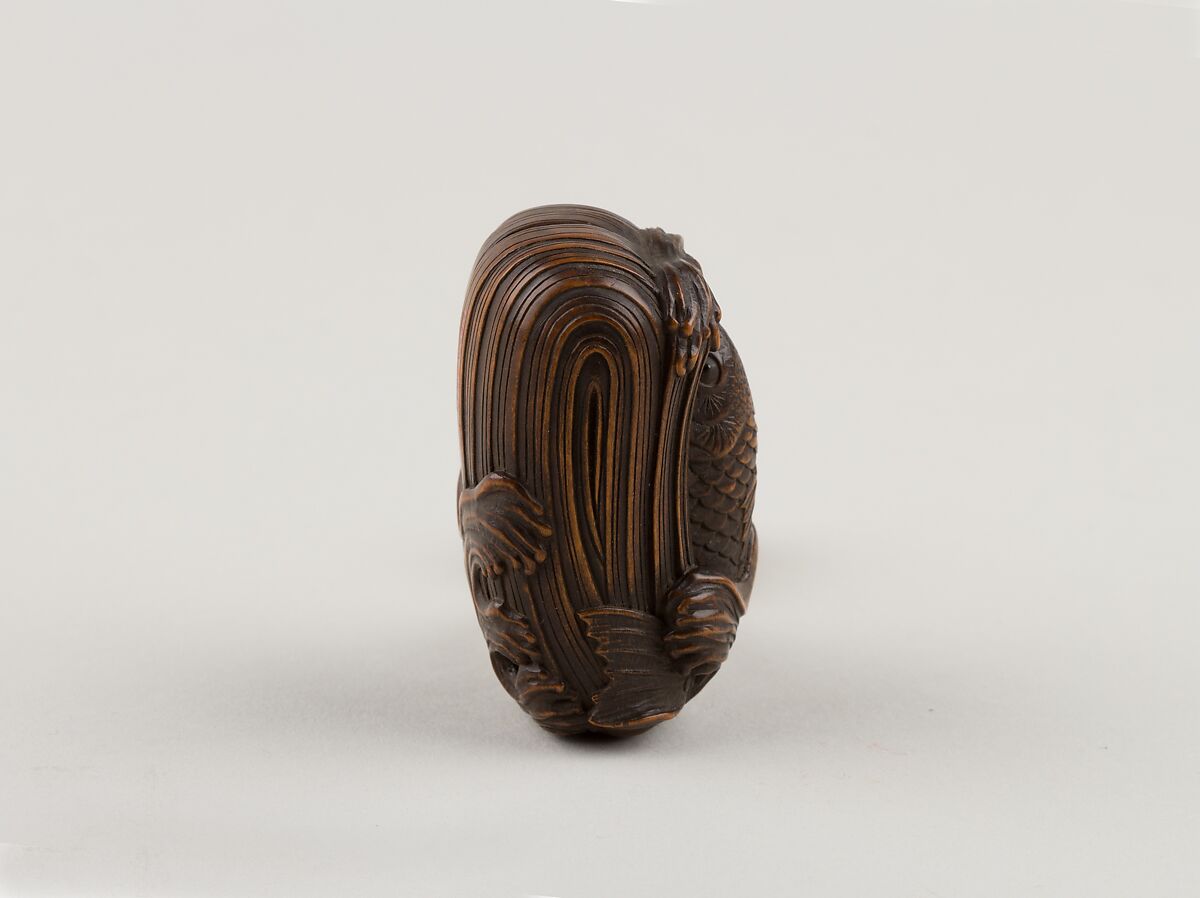 Netsuke of a Carp Climbing a Waterfall, Wood, Japan