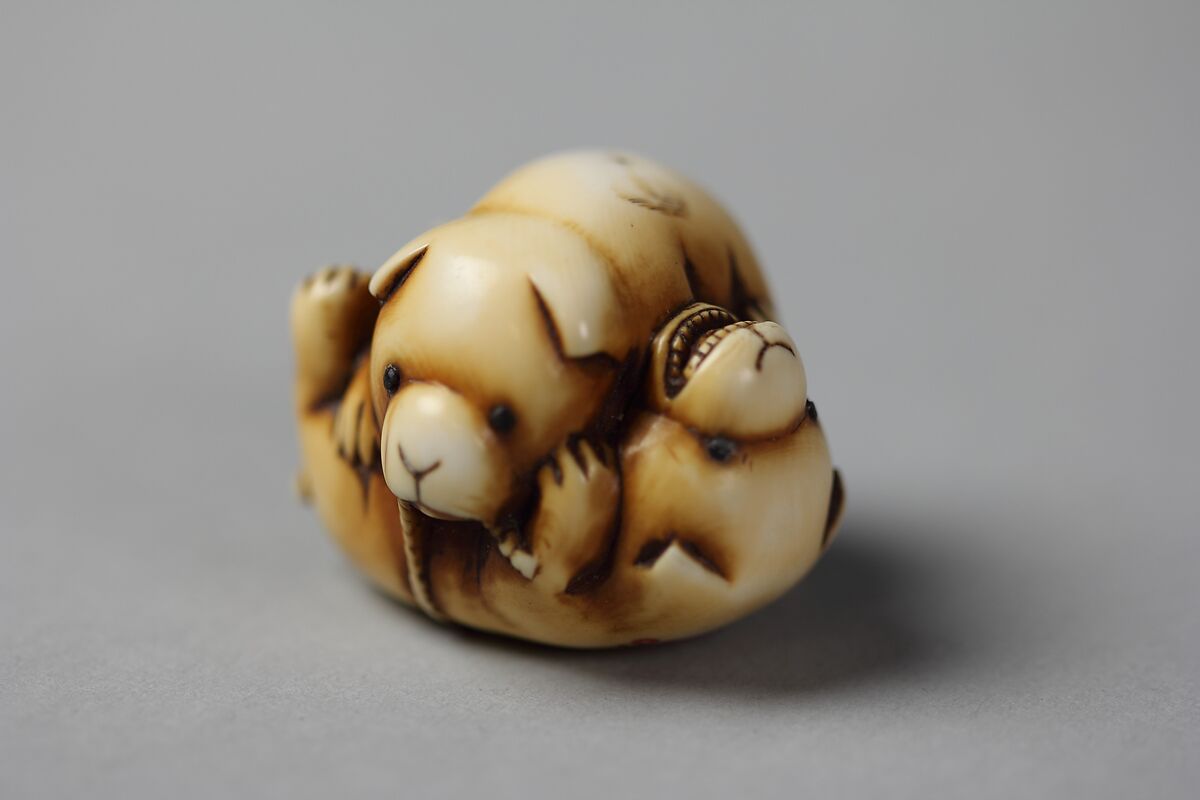 Netsuke of Puppies at Play, Ivory, Japan