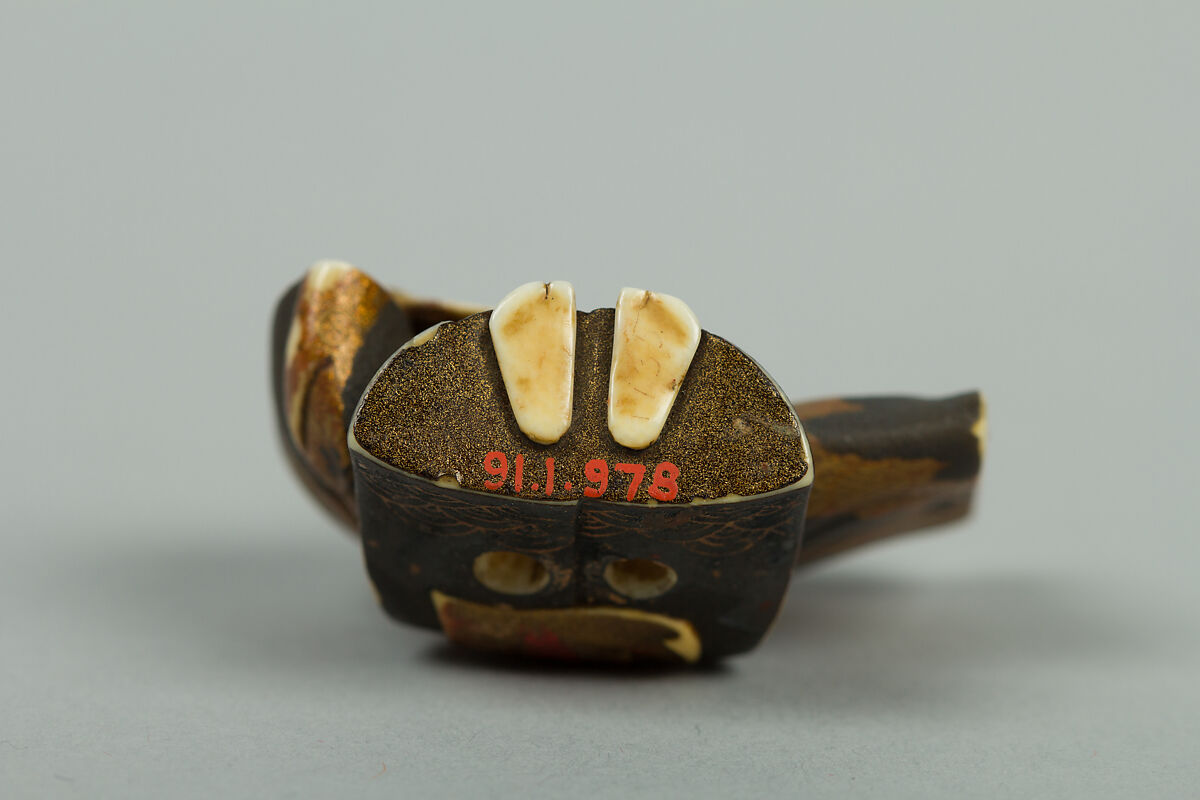 Netsuke of Shōjō Dancer, Ivory with gold, silver, and color hiramaki-e, Japan