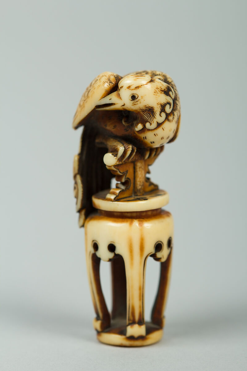 Netsuke of Phoenix on a Pedestal, Ivory, Japan 