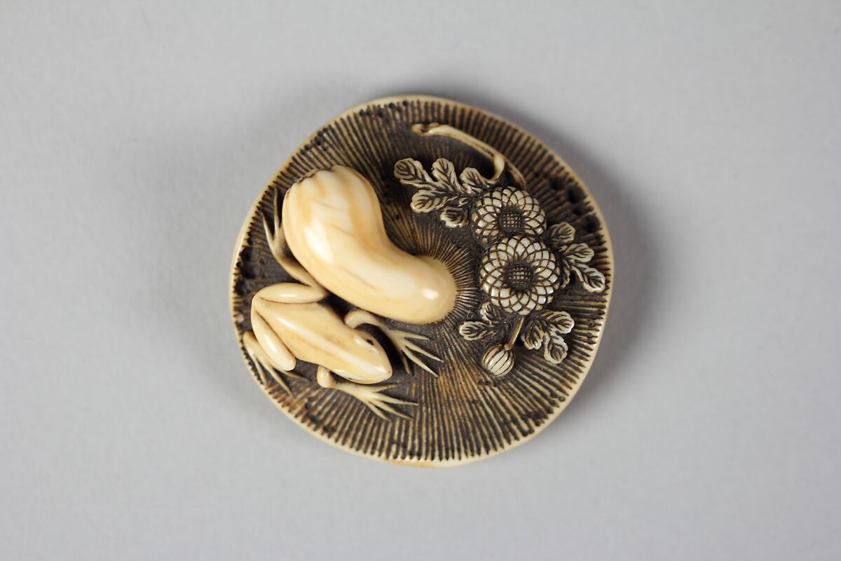 Netsuke of Mushroom and Frog, Ivory, Japan 