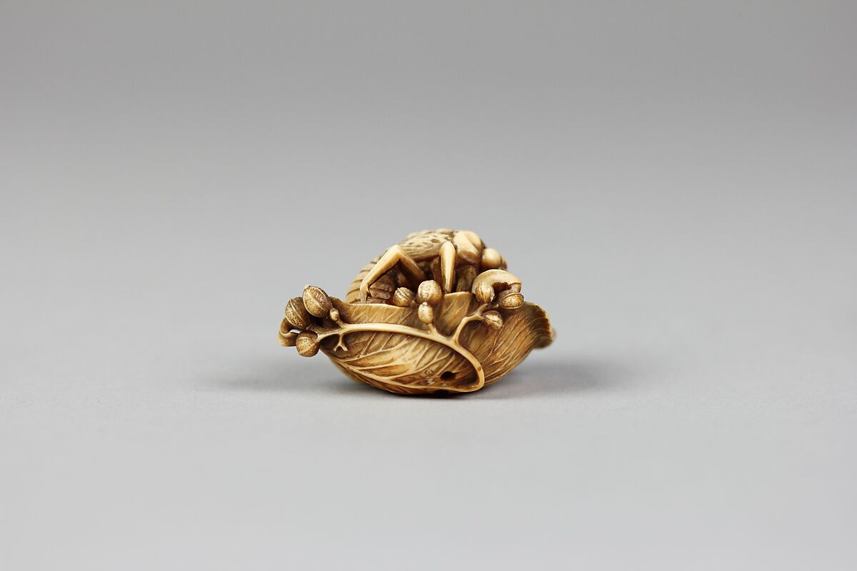 Netsuke of Bee on a Leaf, Ivory, Japan 