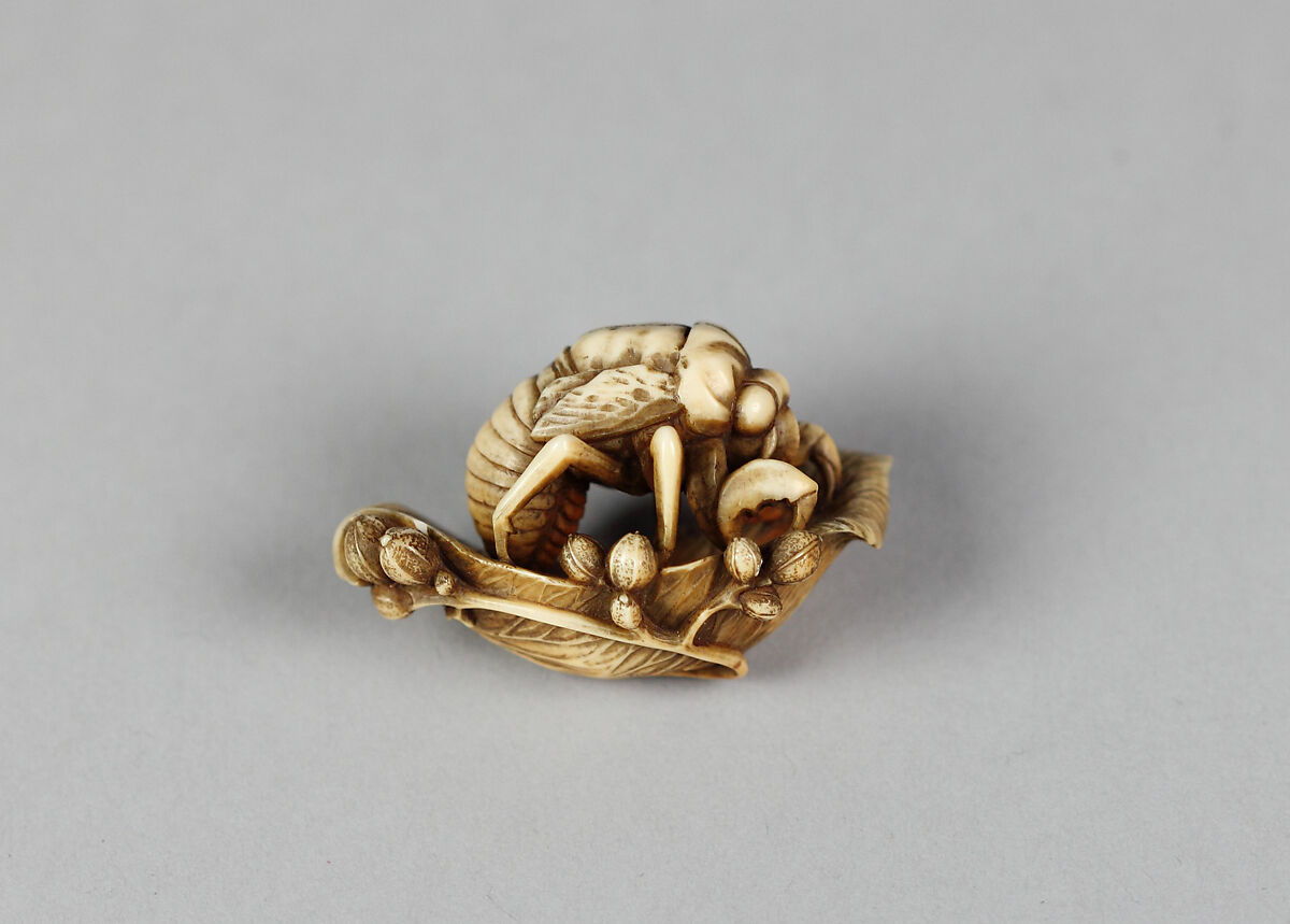 Netsuke of Bee on a Leaf, Ivory, Japan