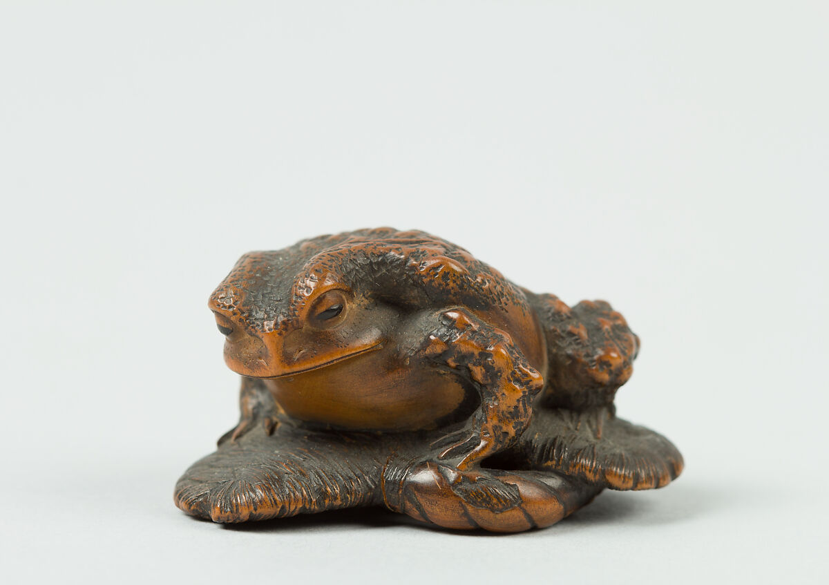 Netsuke of Toad on a Sandal, Wood, Japan 