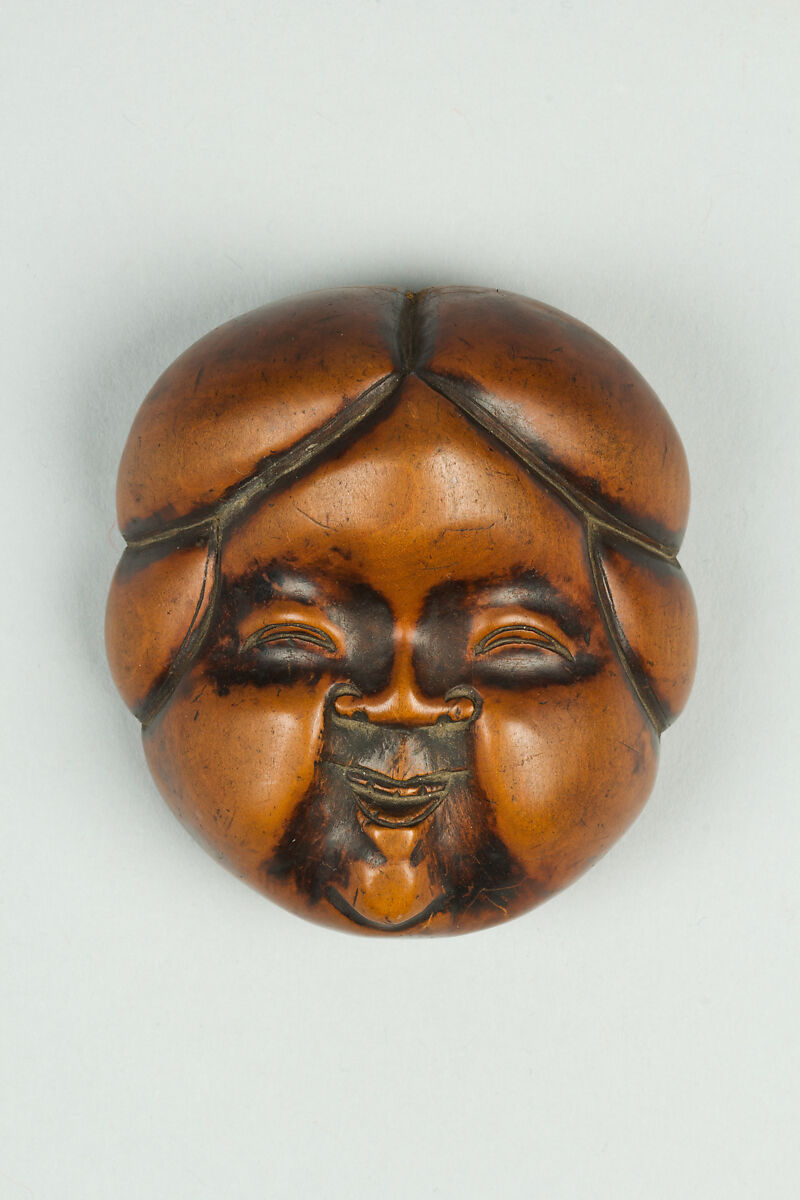 Netsuke of Noh Mask; Face of Usume, Wood, Japan 