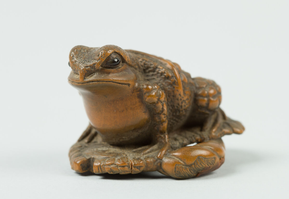 Netsuke of Toad on a Sandal, Wood, Japan 