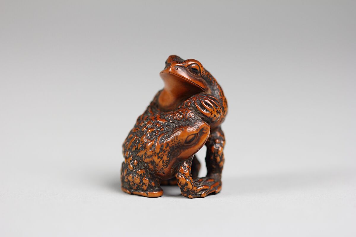 Netsuke of Two Frogs Wrestling, Wood, Japan 