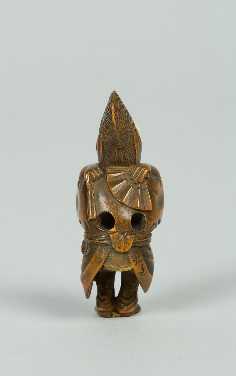 Netsuke of Boy Wearing an Ivory Mask, Wood, ivory, Japan