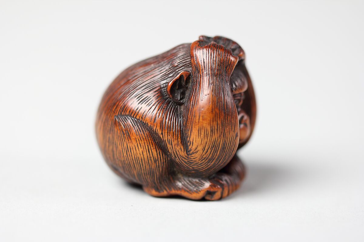 Netsuke of Monkey Scratching His Head, Wood, Japan